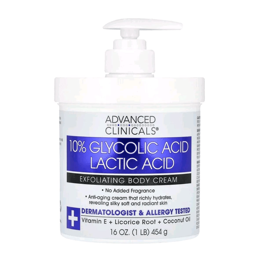 Advanced Clinicals 10% Glycolic Acid + Lactic Acid Exfoliating Body Cream – 454g