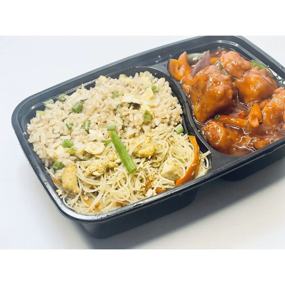 Egg Fried Rice, Singapore Noodles and Meat Combo