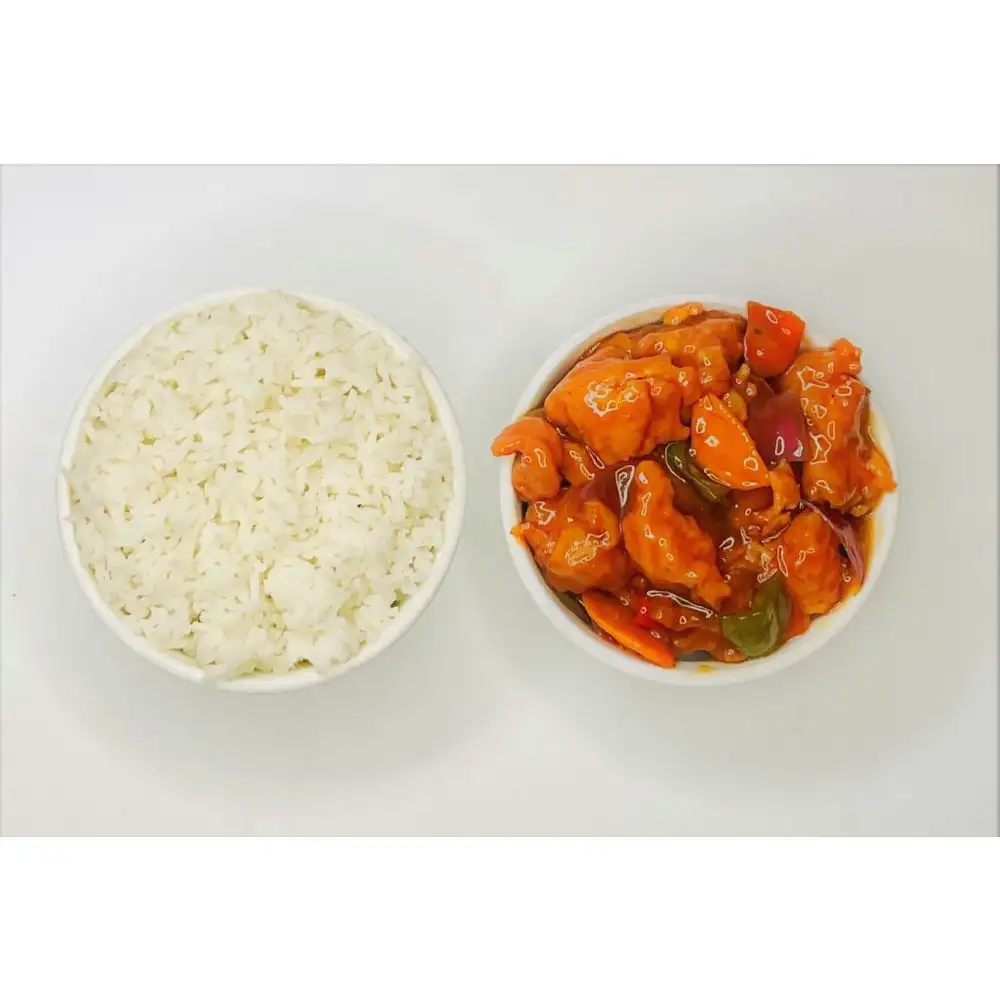 Steamed rice and meat combo